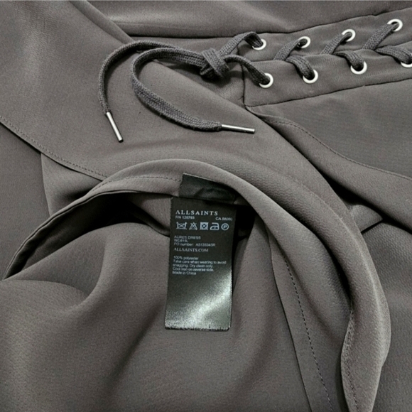 ALLSAINTS AURES Front Lace Mini Dress Olive Green Satin - Picture 11 of 16